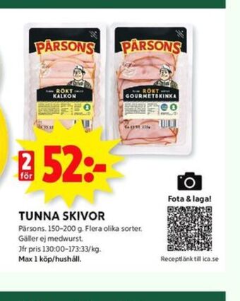 ICA Kvantum Pärsons kalkon erbjuda
