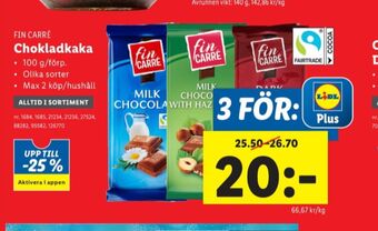Lidl Fin carrè chokladkaka milk erbjuda