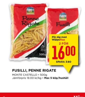 Willys Monte castello pasta erbjuda