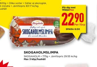 Willys Skogaholmslimpa erbjuda