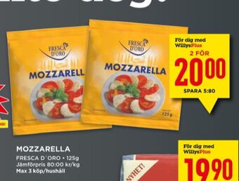 Willys Fresca d oro mozzarella erbjuda