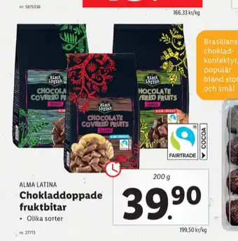 Lidl Alma latina chokladdoppad frukt erbjuda