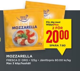 Willys Hemma Fresca d oro mozzarella erbjuda