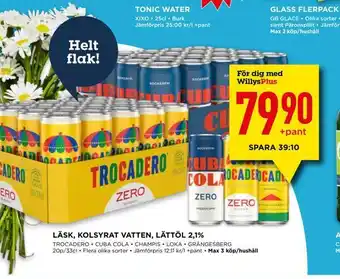 Willys Läsk, kolsyrat vatten, lättöl 2,1% erbjuda