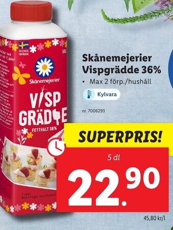 Lidl Skånemejerier Vispgrädde 36% erbjuda