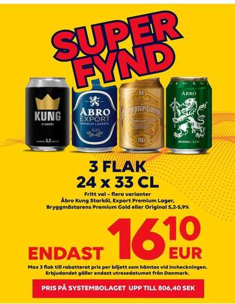 Border Shop Åbro kung starköl, export premium lager, bryggmästarens premium gold eller original 5,2-5,9% erbjuda