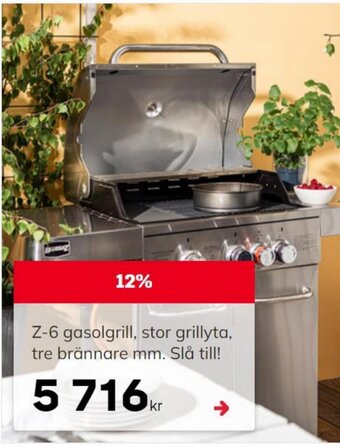 Z-6 gasolgrill, stor grillyta, tre brännare mm. Slå till!