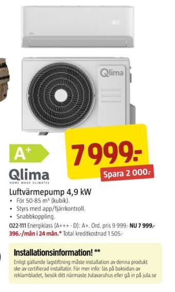 Jula Qlima värmepump erbjuda