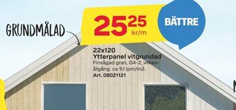 22x120 Ytterpanel vitgrundad