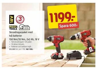 Jula Skruvdragarpaket med två batterier 150 nm/35 nm, 2x2 ah, 18 v erbjuda