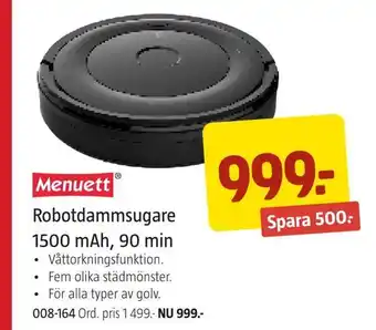 Jula Robotdammsugare 1500 mah, 90 min erbjuda
