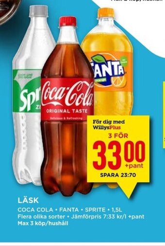 Willys LÄSK COCA COLA FANTA SPRITE. 1,5L erbjuda