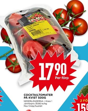 Willys COCKTAILTOMATER PÅ KVIST 500G erbjuda