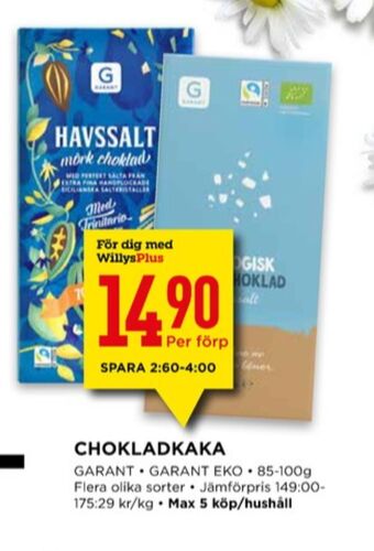 Willys Garant chokladkaka erbjuda