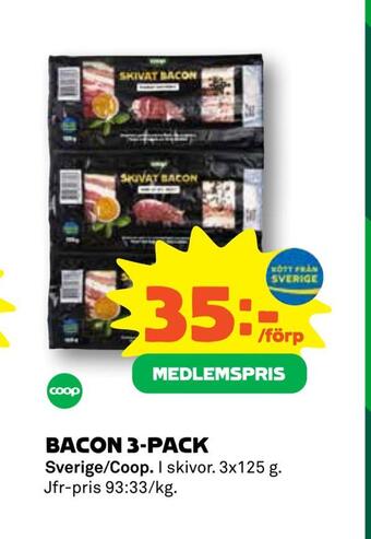 Coop Daglivs Bacon 3-pack erbjuda