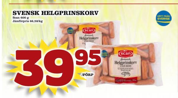 Din Mat Svensk helgprinskorv erbjuda