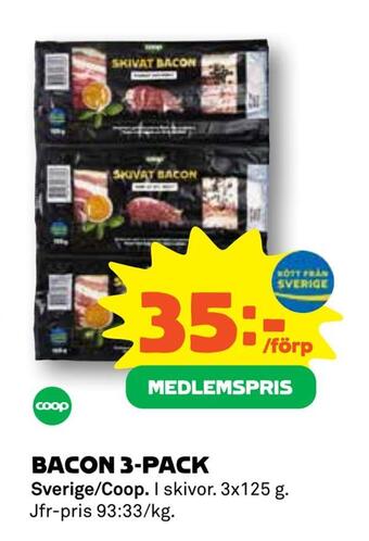 Coop Bacon 3-pack erbjuda