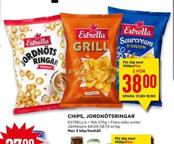 Willys Chips, jordnötsringar erbjuda