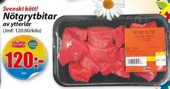 Extra Mjällby Stormarknad Svenskt kött! Nötgrytbitar av ytterlår erbjuda