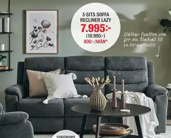 Mio 3-sits soffa recliner lazy erbjuda