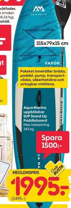Rusta Aqua Marina uppblåsbar SUP Stand Up Paddleboard erbjuda