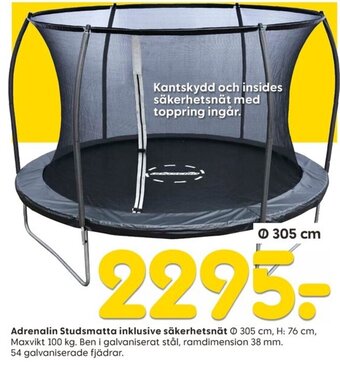 Rusta Adrenalin Studsmatta inklusive säkerhetsnät erbjuda