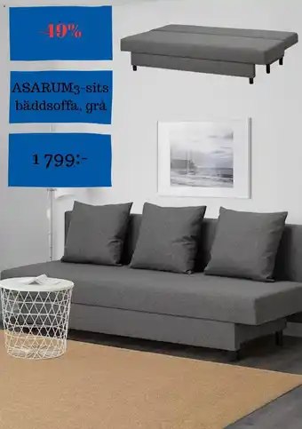 IKEA ASARUM3-sits bäddsoffa, grå erbjuda