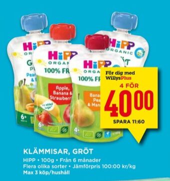 Willys Hipp barnmat erbjuda