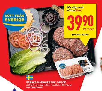 Willys Hemma Färska hamburgare 4-pack erbjuda