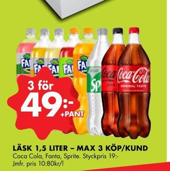 ÖoB Läsk 1,5 liter - max 3 köp/kund erbjuda