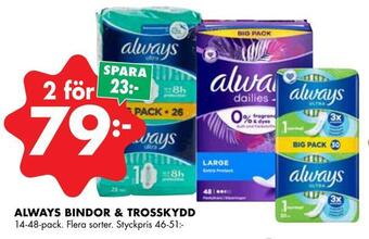 ÖoB Always bindor & trosskydd erbjuda