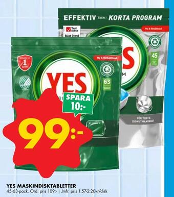 ÖoB Yes maskindisktabletter erbjuda