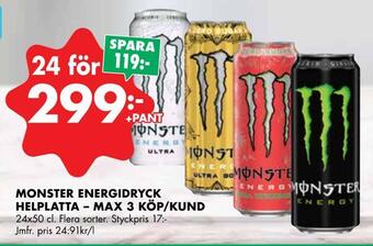 ÖoB Monster energidryck helplatta - max 3 köp/kund erbjuda