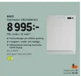 Elon ASKO Diskmaskin DBI2348IB.W/1 erbjuda