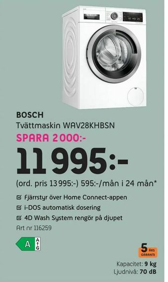 Elon Bosch Tvättmaskin WAV28KHBSN erbjuda