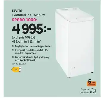 Elon Tvättmaskin CTM4712V erbjuda