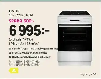 Elon Elvita Spis CCS46403V erbjuda