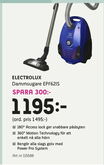 Elon Electrolux Dammsugare EPF62IS erbjuda