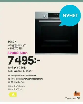 Elon Bosch Inbyggnadsugn HBG517CS1S erbjuda