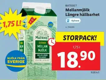 Lidl MATRIKET Mellanmjölk Längre hållbarhet erbjuda