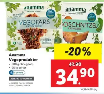 Lidl Anamma Vegoprodukter erbjuda