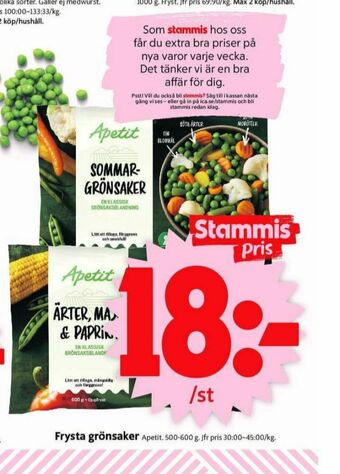 ICA Supermarket Apetit Grönsaker erbjuda