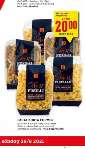 Willys Garant Pasta sorterad erbjuda