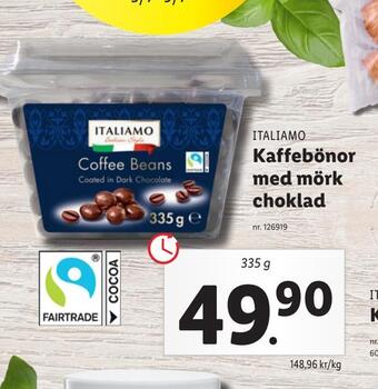 Lidl Kaffebönor med mörk choklad erbjuda