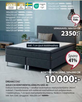 JYSK Gold c35 kontinentalsäng pu grå-40 erbjuda