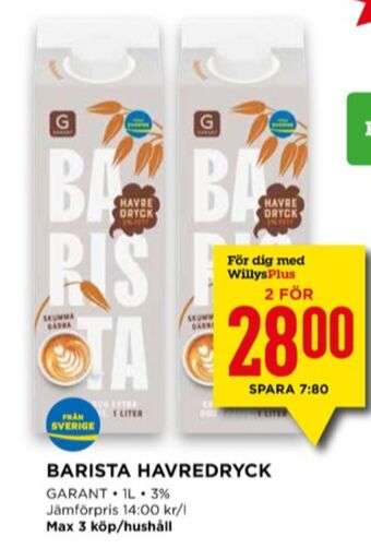 Willys Barista havredryck erbjuda
