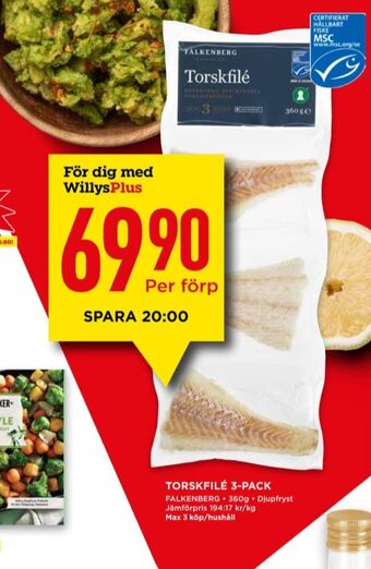Willys Falkenberg seafood torskfilé erbjuda