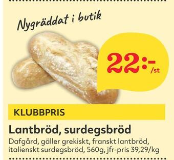 Hemköp Lantbröd, surdegsbröd erbjuda