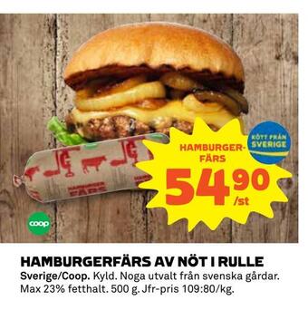 Coop Konsum Hamburgerfärs av nöt i rulle erbjuda