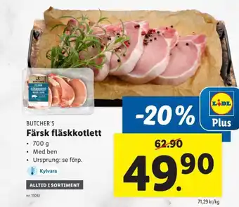 Lidl BUTCHER'S Färsk fläskkotlett erbjuda
